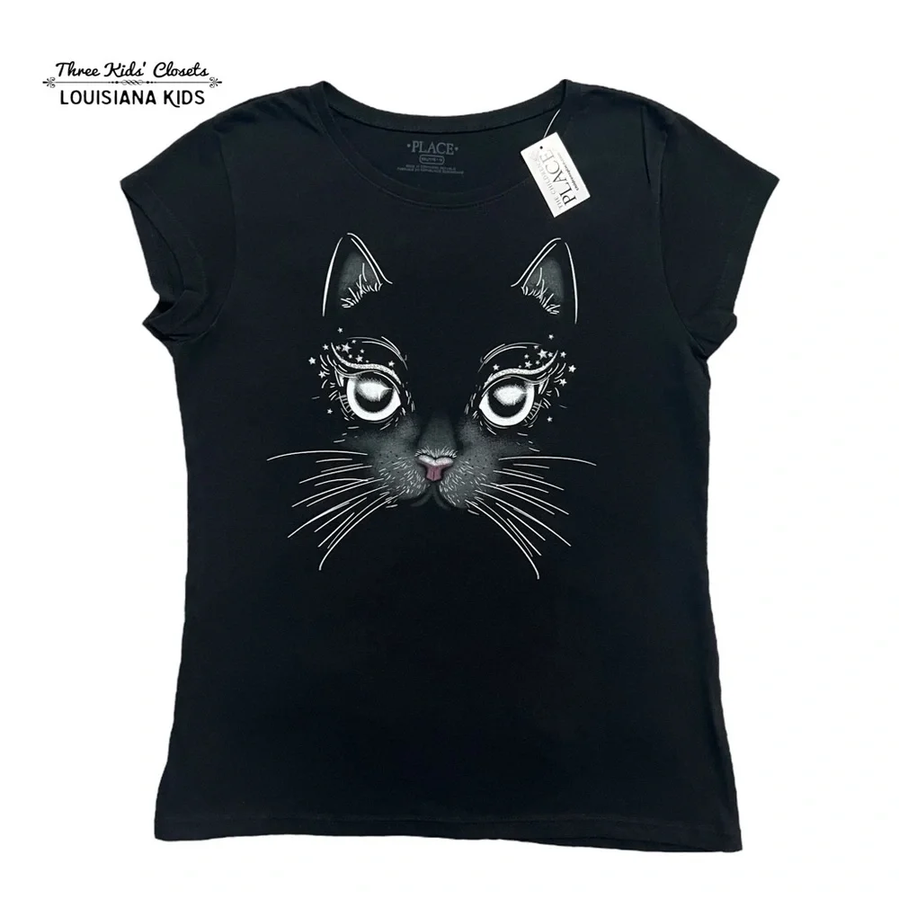 NEW The Children’s Place XXL (16) Black Cat Graphic T-Shirt